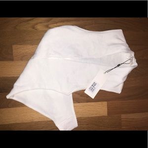 Deep V Neck White Ribbed Bodysuit